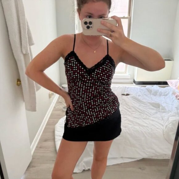 Vintage Black and Red Polka Dot Long Tank Top - Picture 1 of 1